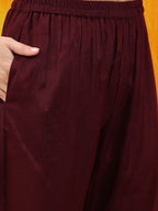 Alia Cut Embroidered Silk Blend Kurta With Pant & Dupatta, Wine - Hiral Fashion - Distacart