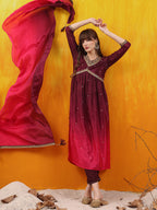 Alia Cut Embroidered Silk Blend Kurta With Pant & Dupatta, Wine - Hiral Fashion - Distacart