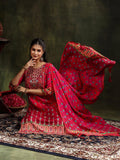 Embroidered & Printed Pure Silk Kurta With Pant & Printed Dupatta, Rani - Hiral Fashion - Distacart
