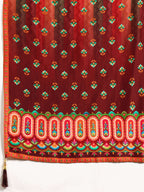 Embroidered & Printed Pure Silk Kurta With Pant & Printed Dupatta, Rust - Hiral Fashion - Distacart