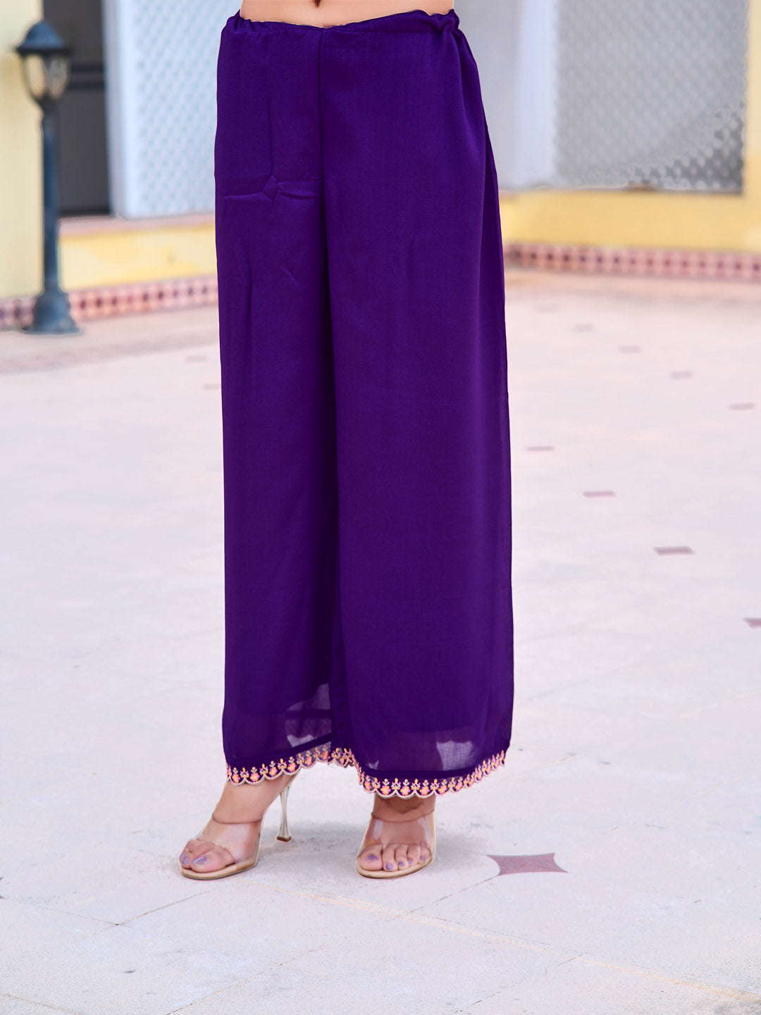 Alia Cut Embroidered Kurta With Pant & Dupatta, Purple - Hiral Fashion - Distacart