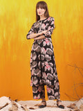 Floral Printed Front Slit Kurta With Palazzo Pant, Black - Hiral Fashion - Distacart