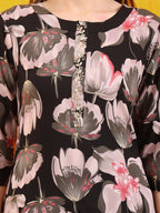 Floral Printed Front Slit Kurta With Palazzo Pant, Black - Hiral Fashion - Distacart