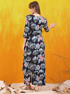 Floral Printed Front Slit Kurta With Palazzo Pant, Navy Blue - Hiral Fashion - Distacart