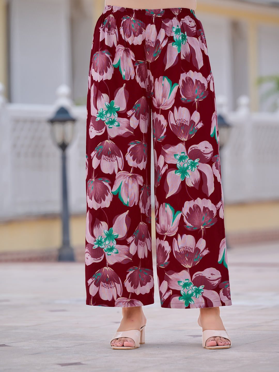 Floral Printed Front Slit Kurta With Palazzo Pant, Purple - Hiral Fashion - Distacart