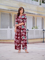 Floral Printed Front Slit Kurta With Palazzo Pant, Purple - Hiral Fashion - Distacart
