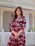 Floral Printed Front Slit Kurta With Palazzo Pant, Purple - Hiral Fashion - Distacart