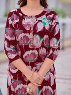 Floral Printed Front Slit Kurta With Palazzo Pant, Purple - Hiral Fashion - Distacart