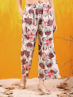 Floral Printed Front Slit Kurta With Palazzo Pant, White - Hiral Fashion - Distacart