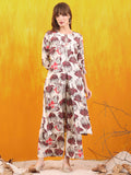 Floral Printed Front Slit Kurta With Palazzo Pant, White - Hiral Fashion - Distacart