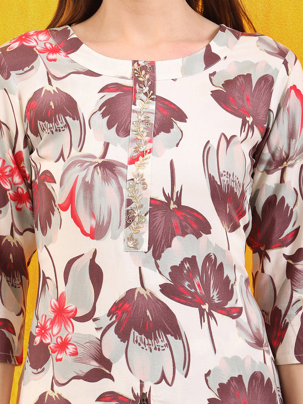 Floral Printed Front Slit Kurta With Palazzo Pant, White - Hiral Fashion - Distacart
