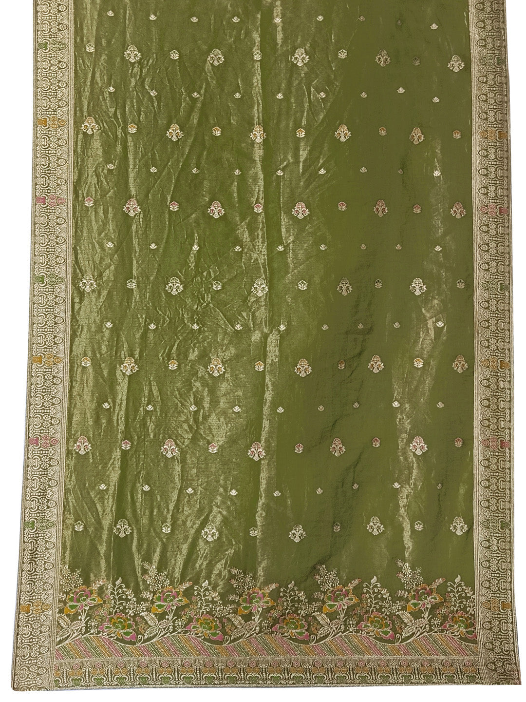 Pure Banarasi Jacquard Hand Embroidered Kurta With Pant & Banarasi Jacquard Dupatta, Green - Hiral Fashion - Distacart