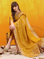 Pure Banarasi Jacquard Hand Embroidered Kurta With Pant & Banarasi Jacquard Dupatta, Yellow - Hiral Fashion - Distacart