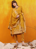 Pure Banarasi Jacquard Hand Embroidered Kurta With Pant & Banarasi Jacquard Dupatta, Yellow - Hiral Fashion - Distacart