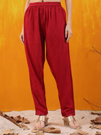 Pure Banarasi Jacquard Hand Embroidered Kurta With Pant & Banarasi Jacquard Dupatta, Red - Hiral Fashion - Distacart