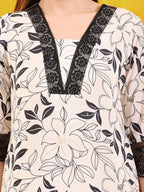 Embroidered And Floral Printed Lace Detailed Kurta With Palazzo Pant & Dupatta, White - Hiral Fashion - Distacart