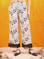 Embroidered And Floral Printed Lace Detailed Kurta With Palazzo Pant & Dupatta, White - Hiral Fashion - Distacart