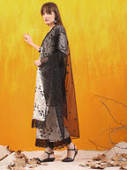 Embroidered And Floral Printed Lace Detailed Kurta With Palazzo Pant & Dupatta, White - Hiral Fashion - Distacart