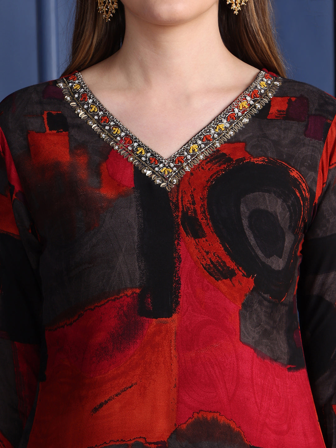 Hand Embroidered & Printed Kurta With Pant & Dupatta, Black - Hiral Fashion - Distacart