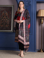 Hand Embroidered & Printed Kurta With Pant & Dupatta, Black - Hiral Fashion - Distacart