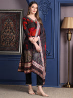 Hand Embroidered & Printed Kurta With Pant & Dupatta, Black - Hiral Fashion - Distacart