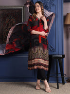 Hand Embroidered & Printed Kurta With Pant & Dupatta, Black - Hiral Fashion - Distacart