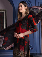 Hand Embroidered & Printed Kurta With Pant & Dupatta, Black - Hiral Fashion - Distacart