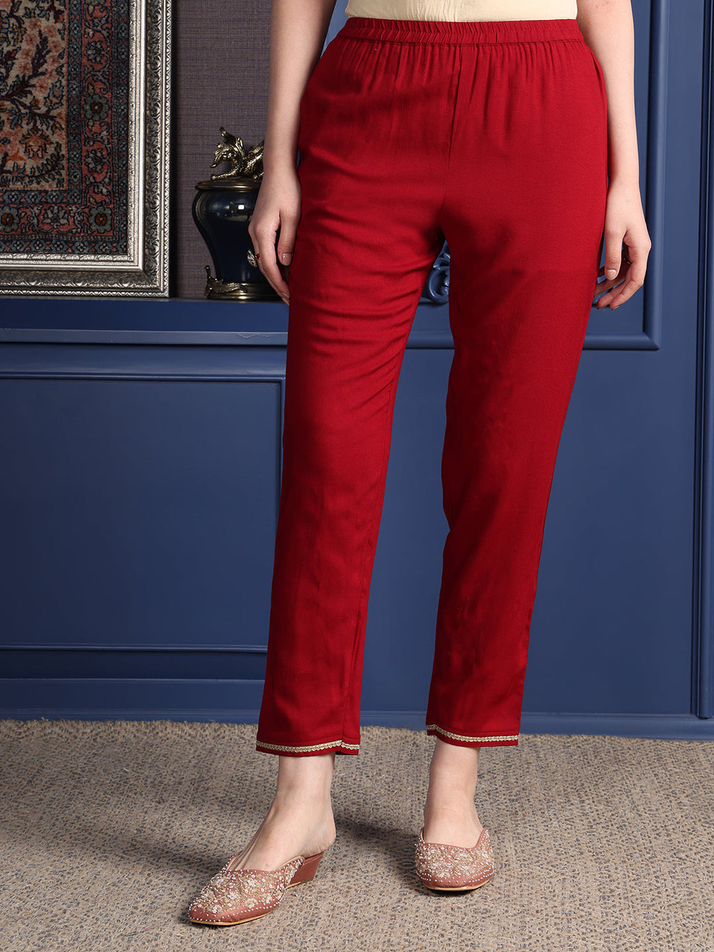 Hand Embroidered & Printed Kurta With Pant & Dupatta, Maroon - Hiral Fashion - Distacart