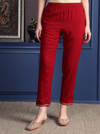 Hand Embroidered & Printed Kurta With Pant & Dupatta, Maroon - Hiral Fashion - Distacart