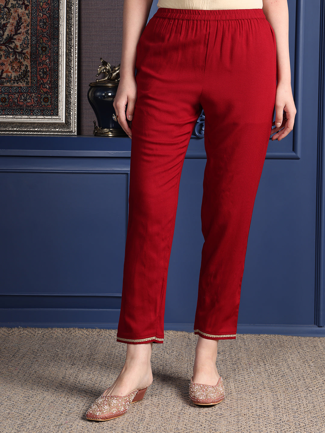 Hand Embroidered & Printed Kurta With Pant & Dupatta, Maroon - Hiral Fashion - Distacart