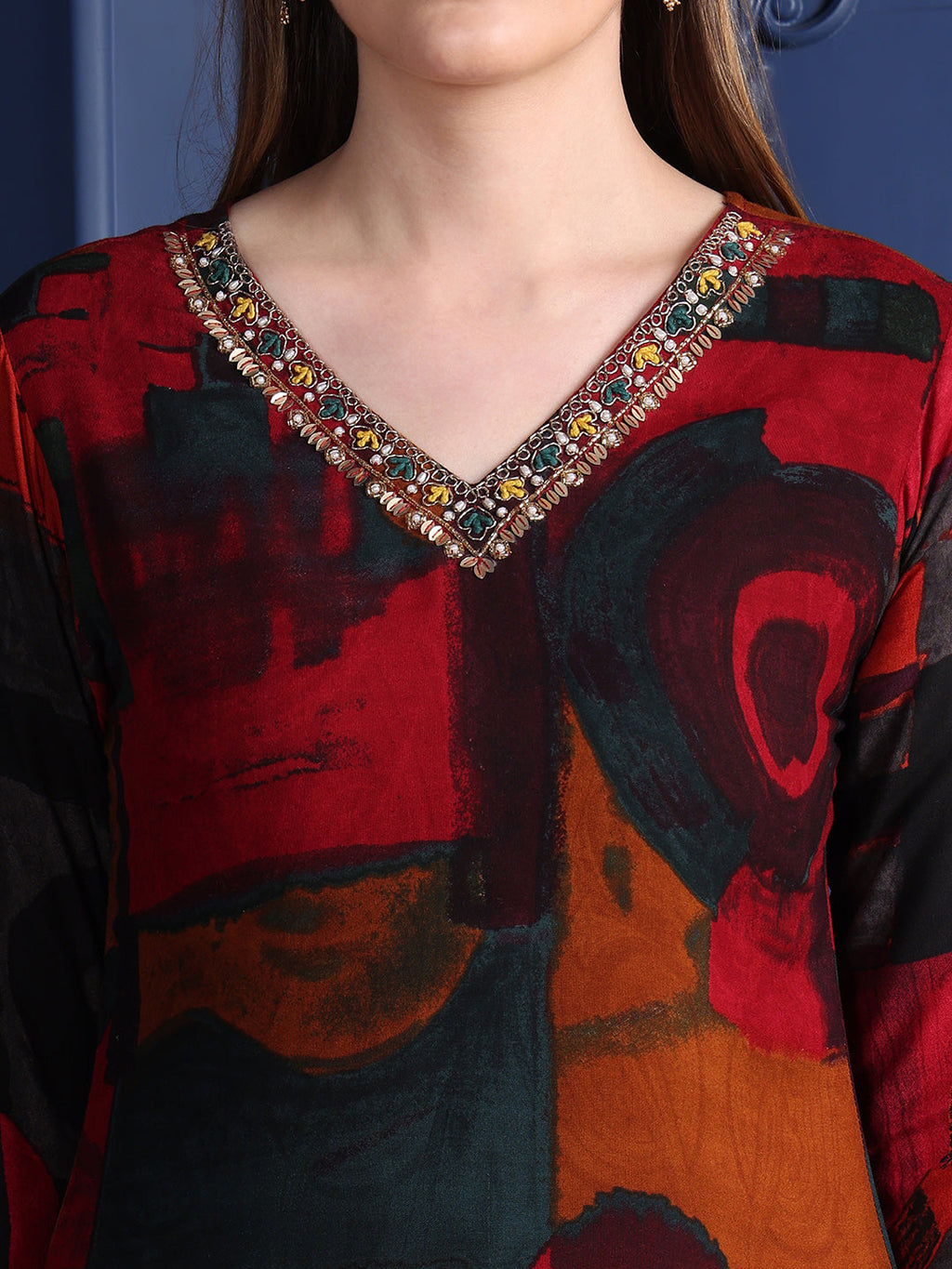 Hand Embroidered & Printed Kurta With Pant & Dupatta, Maroon - Hiral Fashion - Distacart