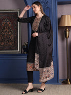 Hand Embroidered & Printed Kurta With Pant & Dupatta, Black - Hiral Fashion - Distacart