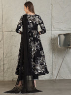 Embroidered & Floral Printed Flared A-Line Kurta With Pant & Dupatta, Black - Hiral Fashion - Distacart