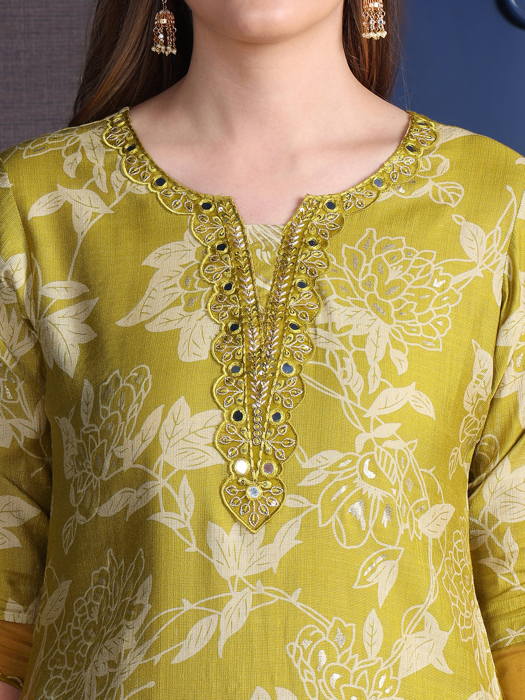 Embroidered & Printed Kurta With Palazzo & Dupatta, Green - Hiral Fashion - Distacart