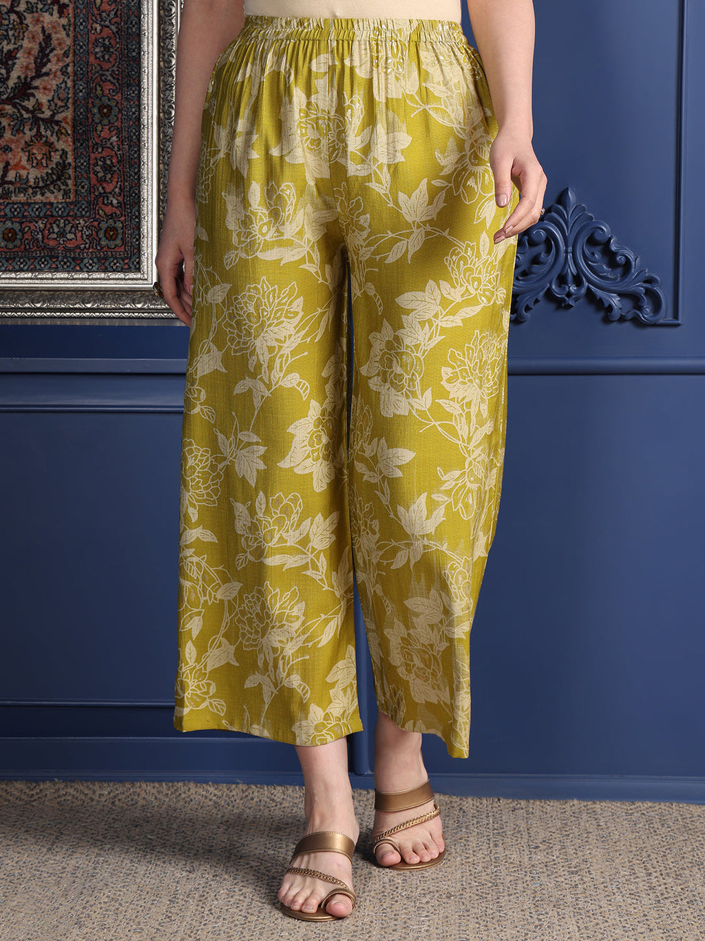 Embroidered & Printed Kurta With Palazzo & Dupatta, Green - Hiral Fashion - Distacart