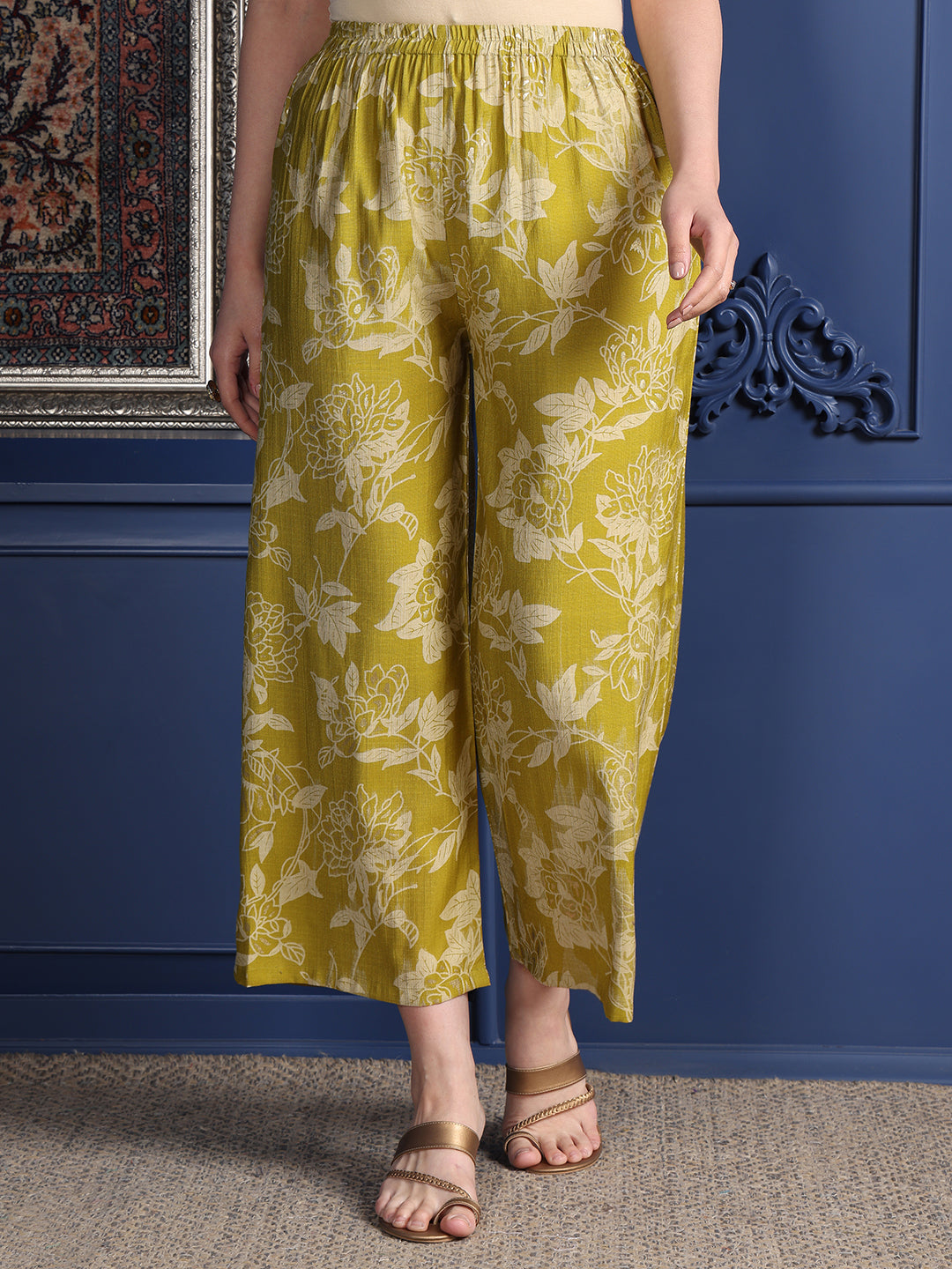 Embroidered & Printed Kurta With Palazzo & Dupatta, Green - Hiral Fashion - Distacart