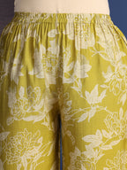 Embroidered & Printed Kurta With Palazzo & Dupatta, Green - Hiral Fashion - Distacart