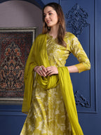 Embroidered & Printed Kurta With Palazzo & Dupatta, Green - Hiral Fashion - Distacart