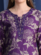 Embroidered & Printed Kurta With Palazzo & Dupatta, Purple - Hiral Fashion - Distacart