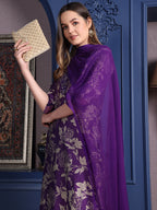 Embroidered & Printed Kurta With Palazzo & Dupatta, Purple - Hiral Fashion - Distacart