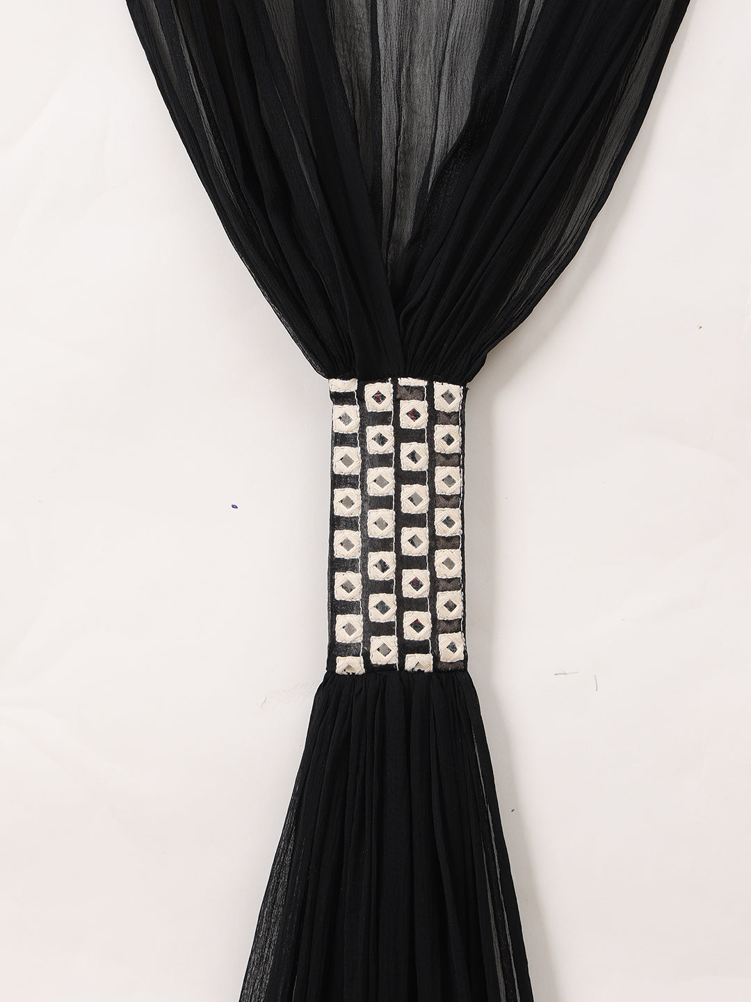 Mirror Embroidered Kurta With Pant & Necklace Dupatta, Black - Hiral Fashion - Distacart