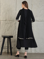 Mirror Embroidered Kurta With Pant & Necklace Dupatta, Black - Hiral Fashion - Distacart