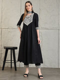 Mirror Embroidered Kurta With Pant & Necklace Dupatta, Black - Hiral Fashion - Distacart