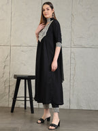 Mirror Embroidered Kurta With Pant & Necklace Dupatta, Black - Hiral Fashion - Distacart