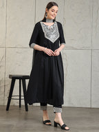Mirror Embroidered Kurta With Pant & Necklace Dupatta, Black - Hiral Fashion - Distacart