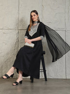Mirror Embroidered Kurta With Pant & Necklace Dupatta, Black - Hiral Fashion - Distacart