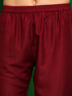 Mirror Embroidered Kurta With Pant & Necklace Dupatta, Maroon - Hiral Fashion - Distacart