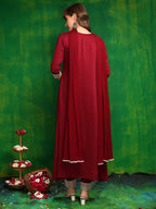 Mirror Embroidered Kurta With Pant & Necklace Dupatta, Maroon - Hiral Fashion - Distacart