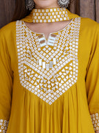 Mirror Embroidered Kurta With Pant & Necklace Dupatta, Mustard - Hiral Fashion - Distacart