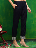 Mirror Embroidered Kurta With Pant & Necklace Dupatta, Navy Blue - Hiral Fashion - Distacart